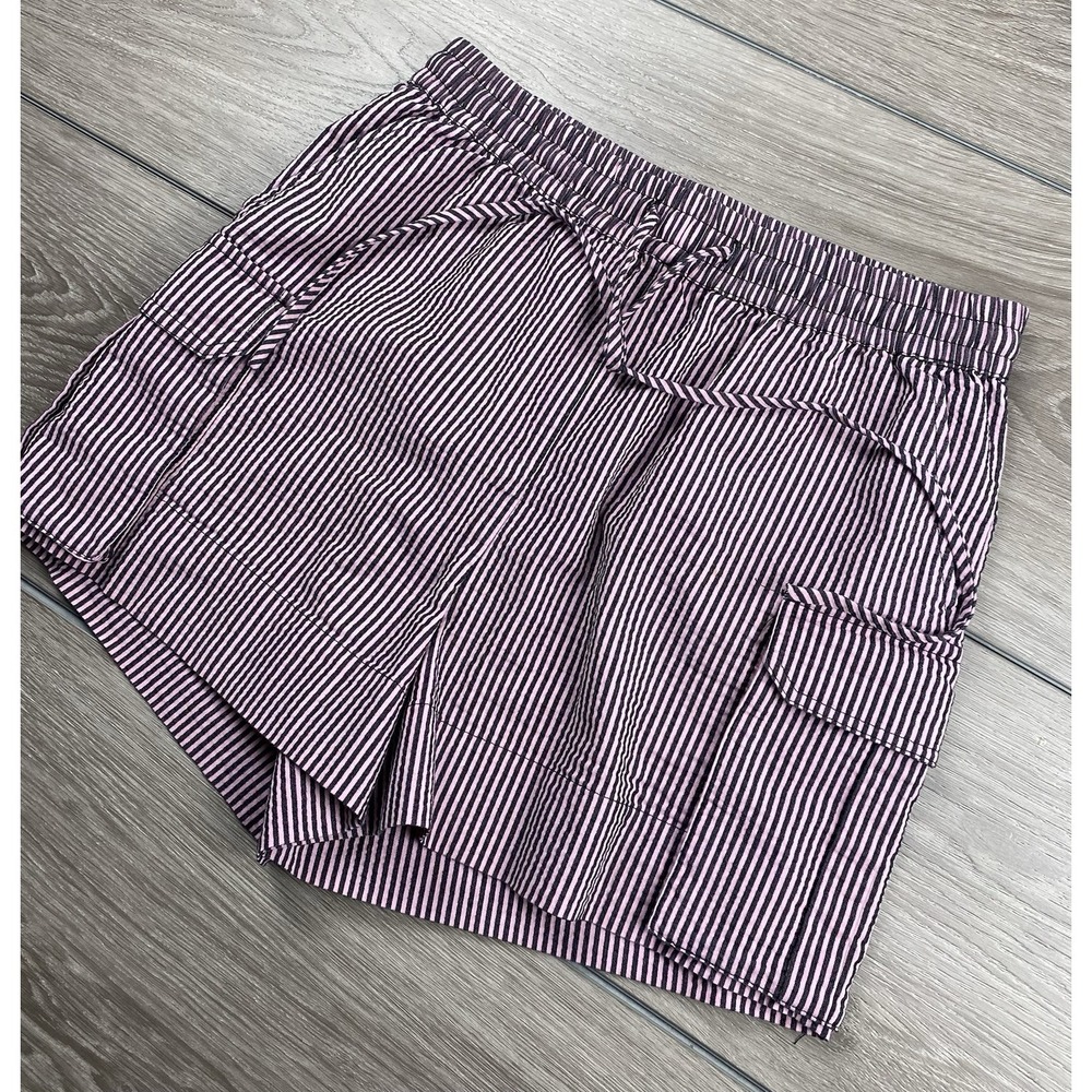 Ganni Women's Relaxed Drawstring Striped Cargo Pocket Shorts Pink Size 34 US 2